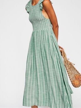 Free People Chambray Butterflies Midi Dress Green Size S
